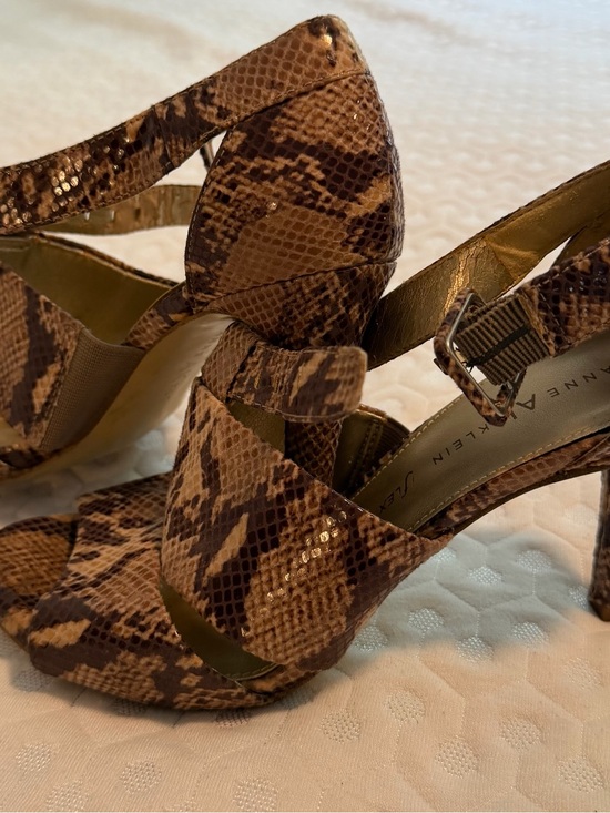 Anne Klein Shoes - Anne Klein Taupe/Brown Snake-Print Slingback Heels